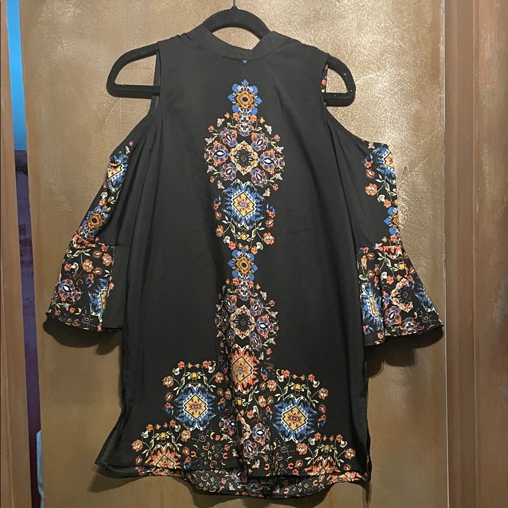 Meraki Black Floral Cold Shoulder Blouse